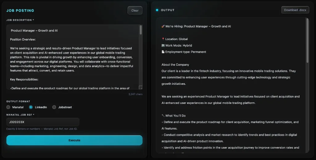 Screenshot: Multi-portal posting dashboard